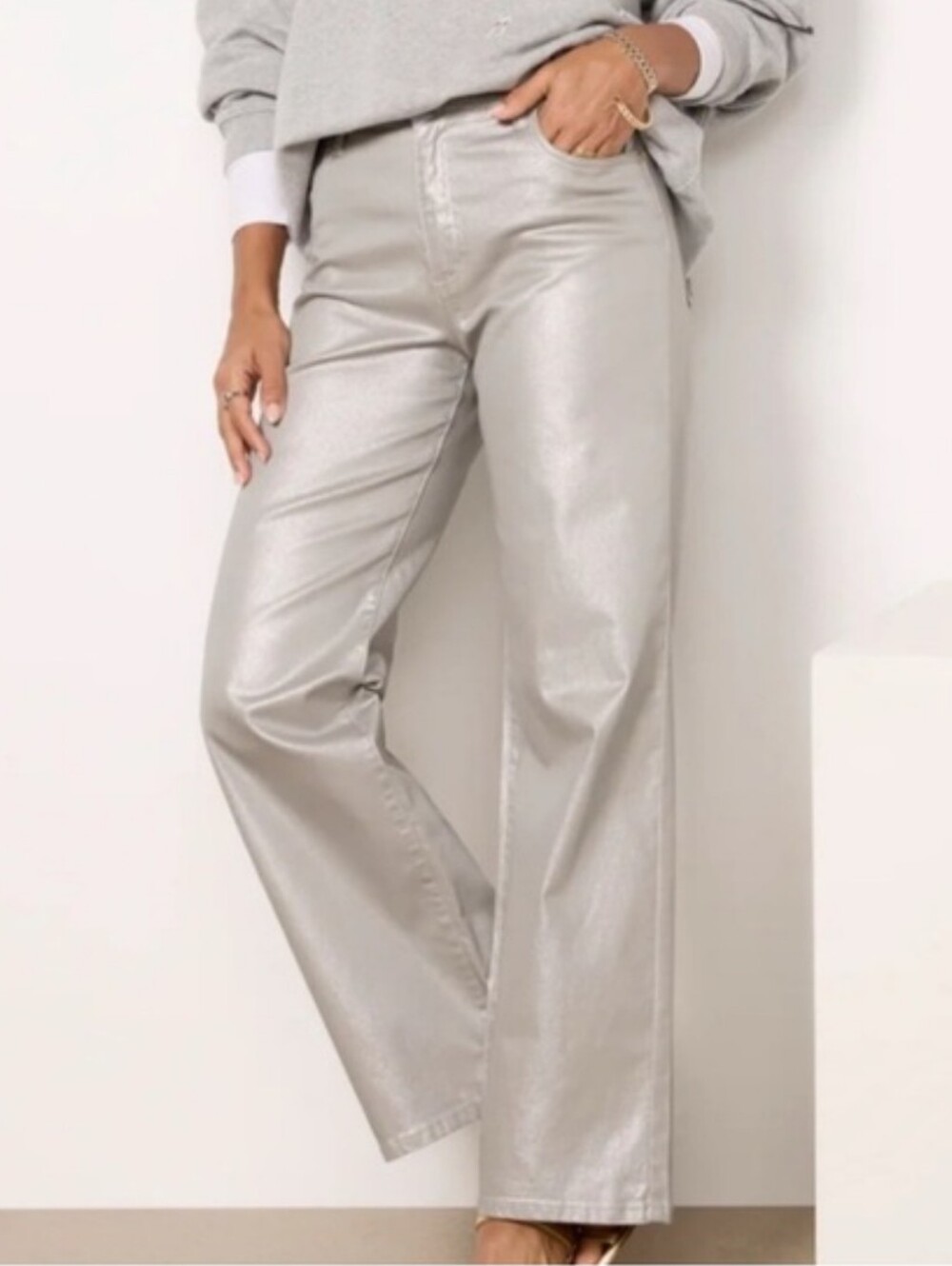 Kut from the Kloth High Rise Silver Metallic Miller Wide-Leg Pants NWT